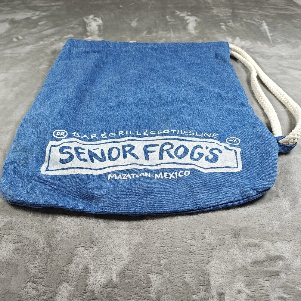 Vintage Senor Frogs Tote Bag Denim Rope Handle Mazatlan Mexico Carlos N Charlies